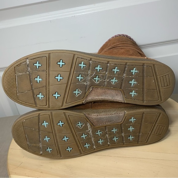 Toms Suede Leather Fleeced Moccasin Boots Rusty Brown Sz 8 Fleece Lining Native - Picture 15 of 16